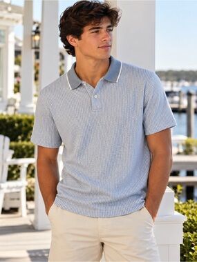 GUIDE LONDON Men's Premium Micro-Pattern Knit Polo Shirt